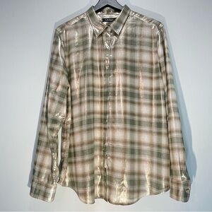 LAUREN RALPH LAUREN Women's Blouse Airy Georgette Glistening Metallic Size XL